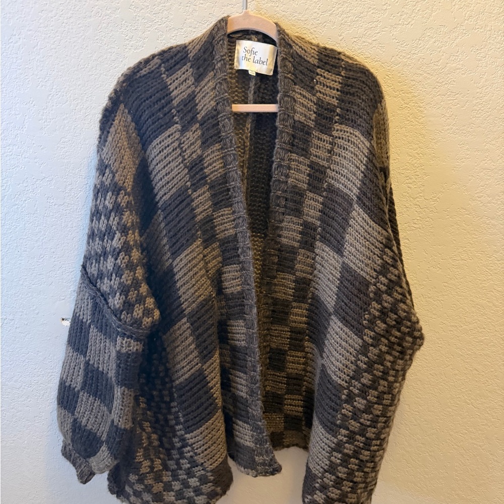 Sofie the Label Chunky Knit Cardigan Patchwork Oversized Cozy Fall Sweater M